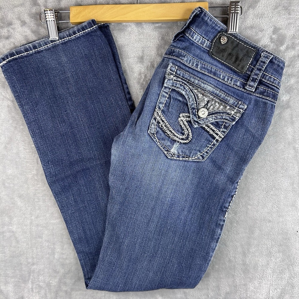 Silver Jeans Dawson Bootcut Jeans W28 L32 Sequin Flap Pockets Embroidered Mid